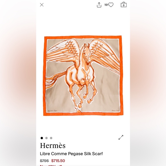 HERMES LIBRE COMM PEGASE SILK SCARF 90 USED Orange-Beige-Fauve - Picture 7 of 13